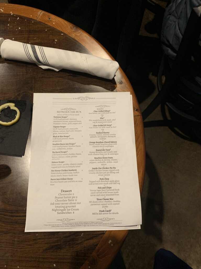 Barrel Room Menu